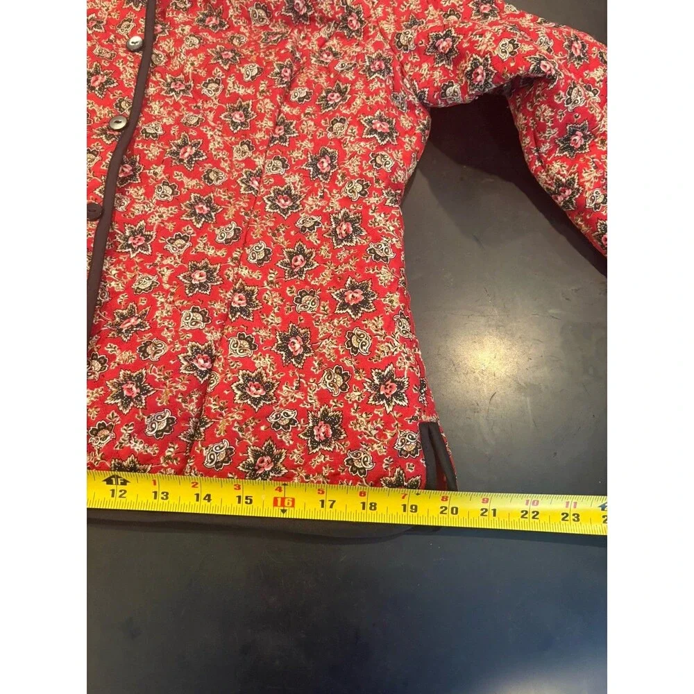 Vintage Silkland 100% Silk Jacket Blazer Red Black Floral Size Petite Large